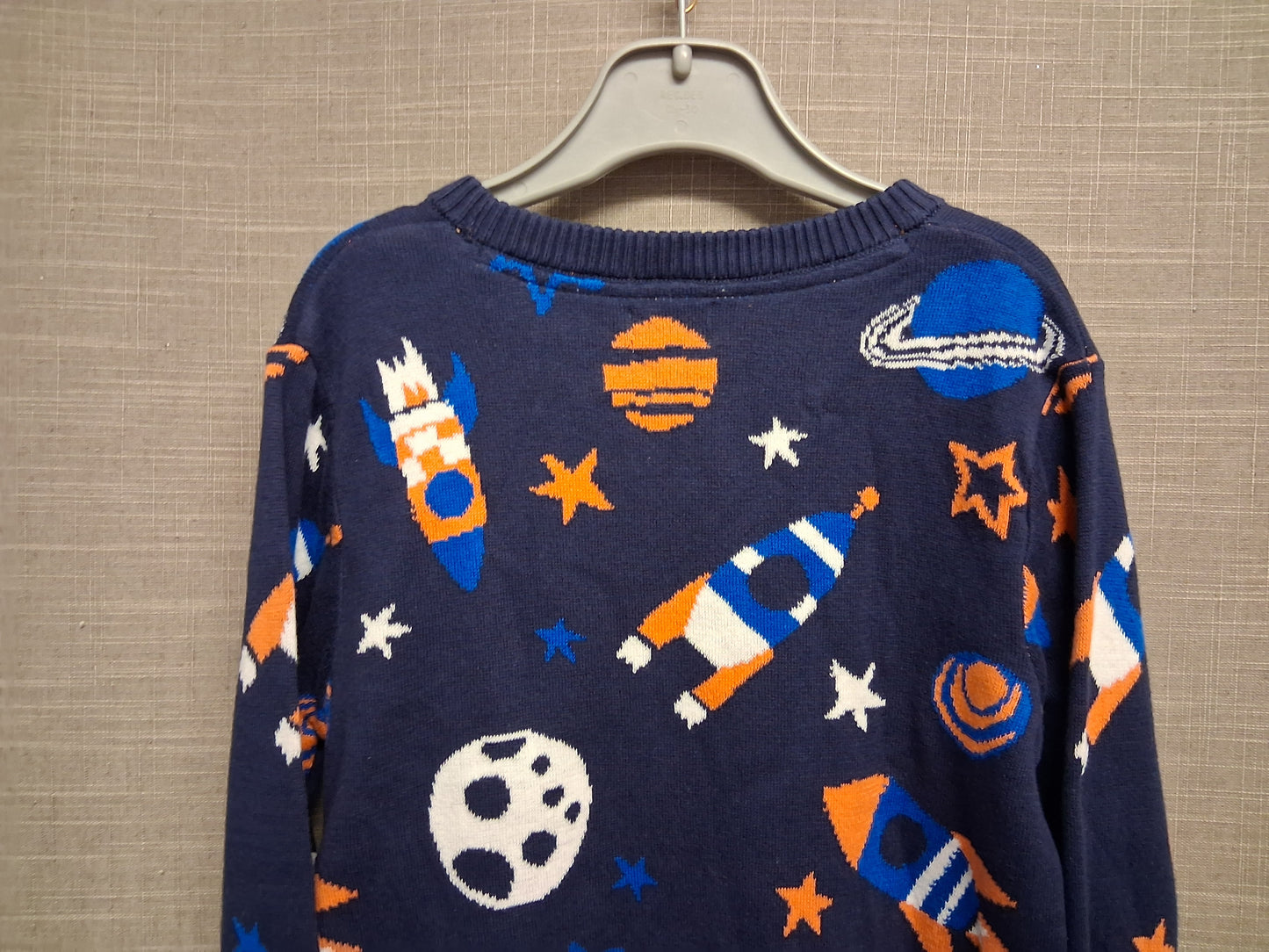 F&F Boys Space Theme Knitted Sweater Blue Age 5-6 Years New