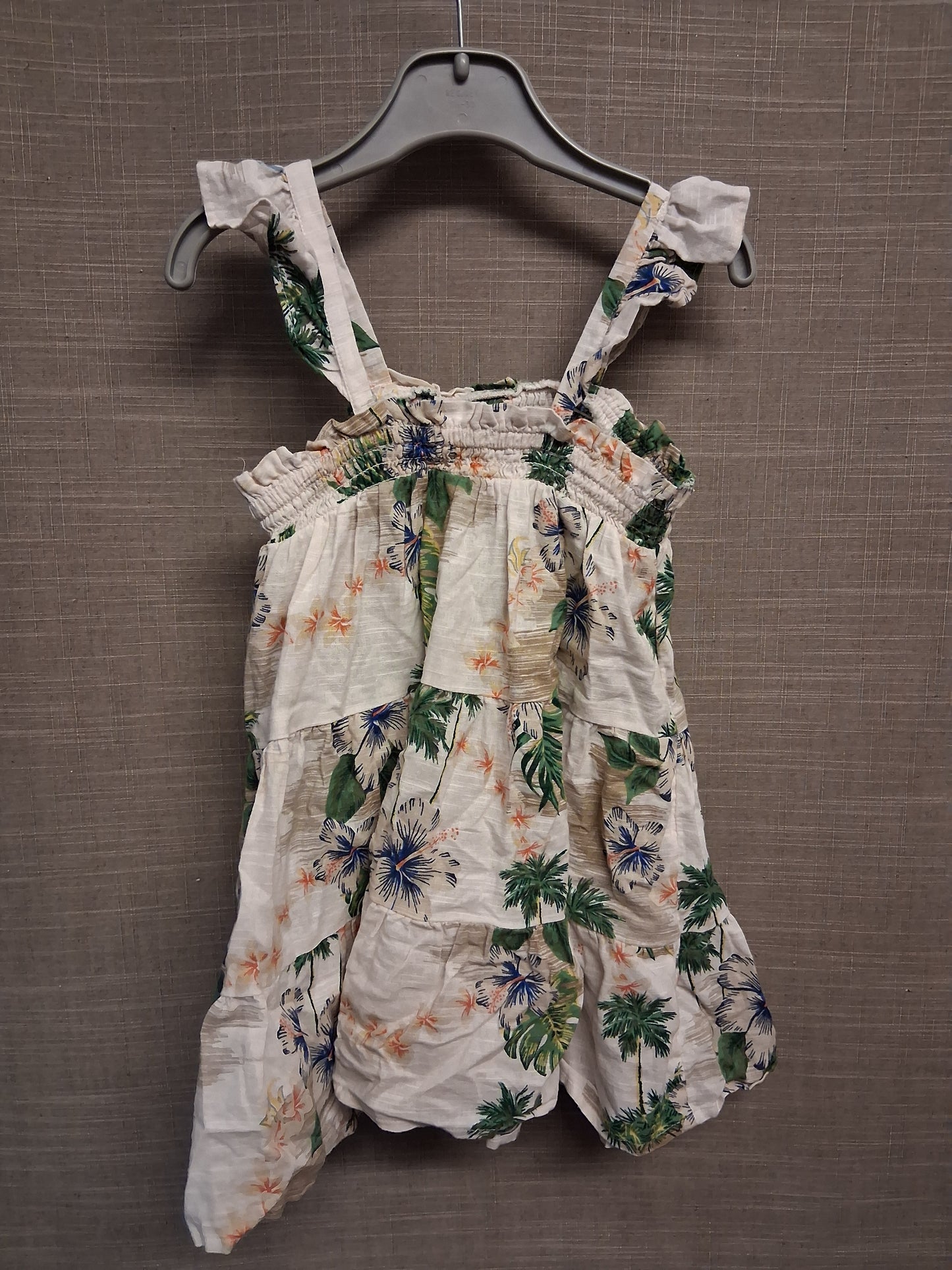 Marks and Spencer Girls Tropical Print A Line Dress Beige Sleeveless Age 2-3 Years