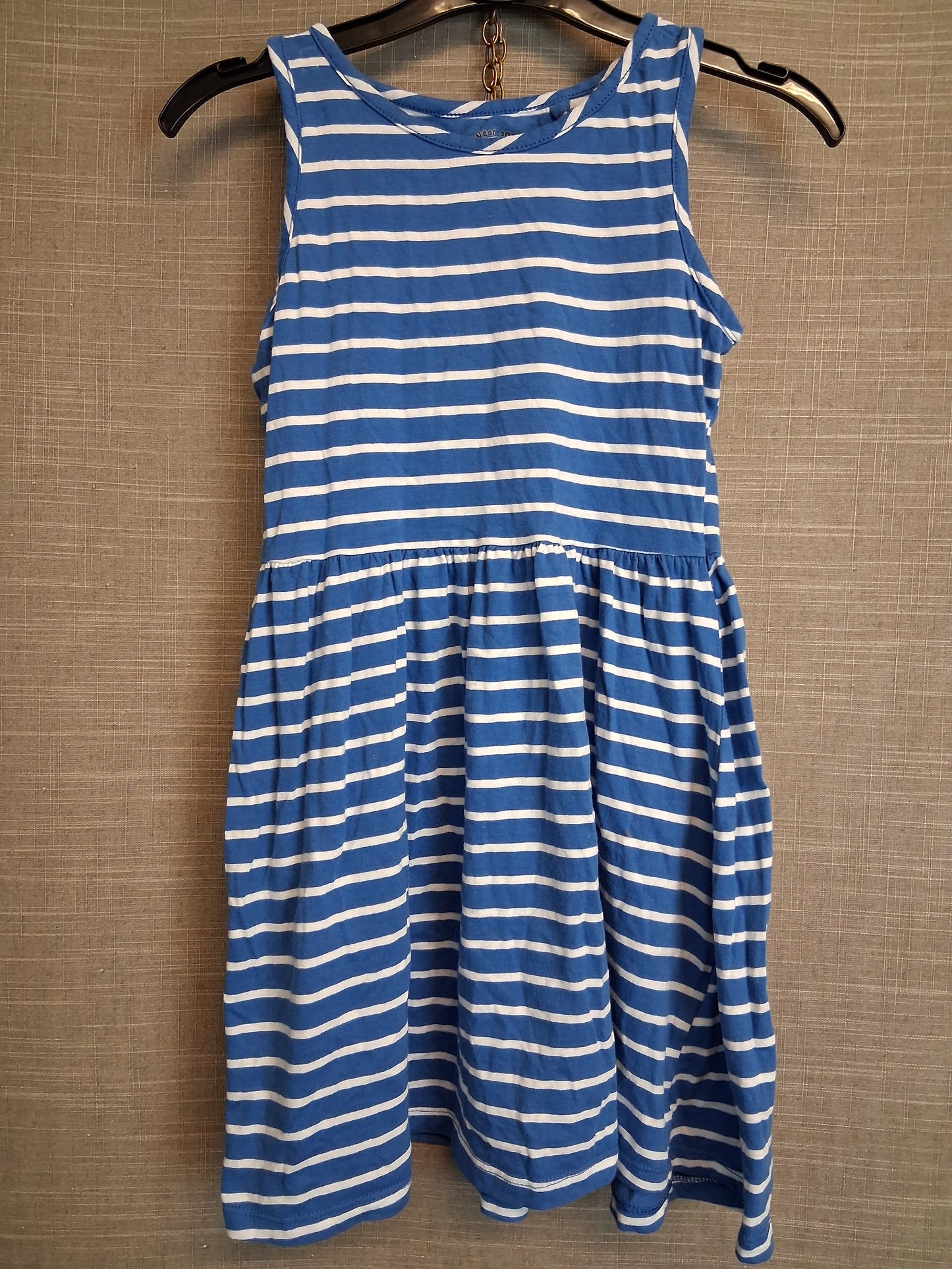 F&F Girl Blue White Stripe Jersey Sleeveless Sundress Age 8-9 Years