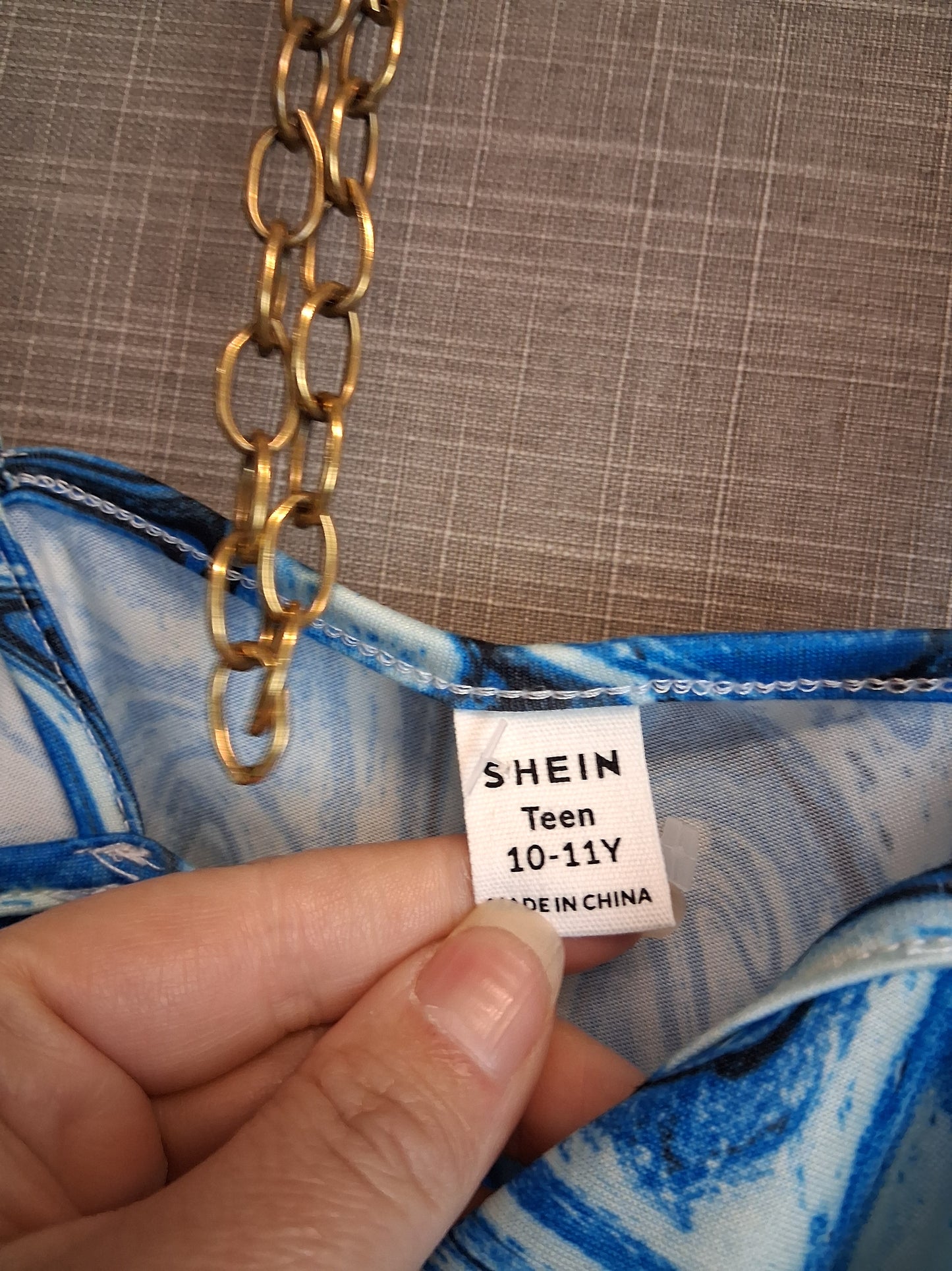 Shein Girls Blue Marble Print Stappy Dress Ruched Side Age 10-11 Years