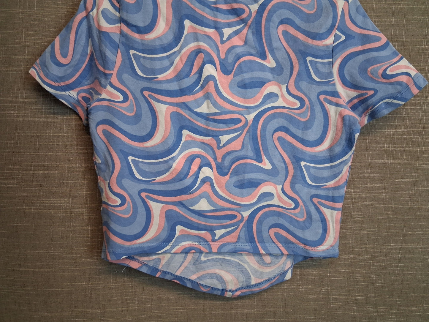 New Look Girls Blue Pink Marble Print Cropped T-Shirt Size 14-15 Years