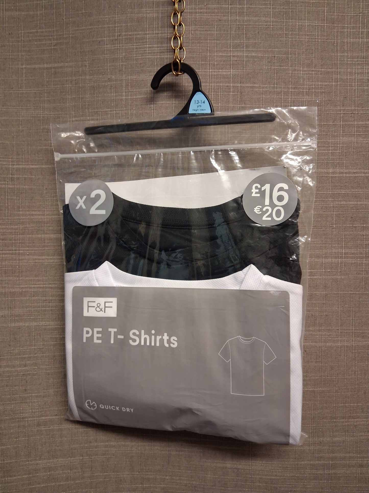 F&F Boys PE Black & White T-Shirts 2 Pack Age 13-14 Years New