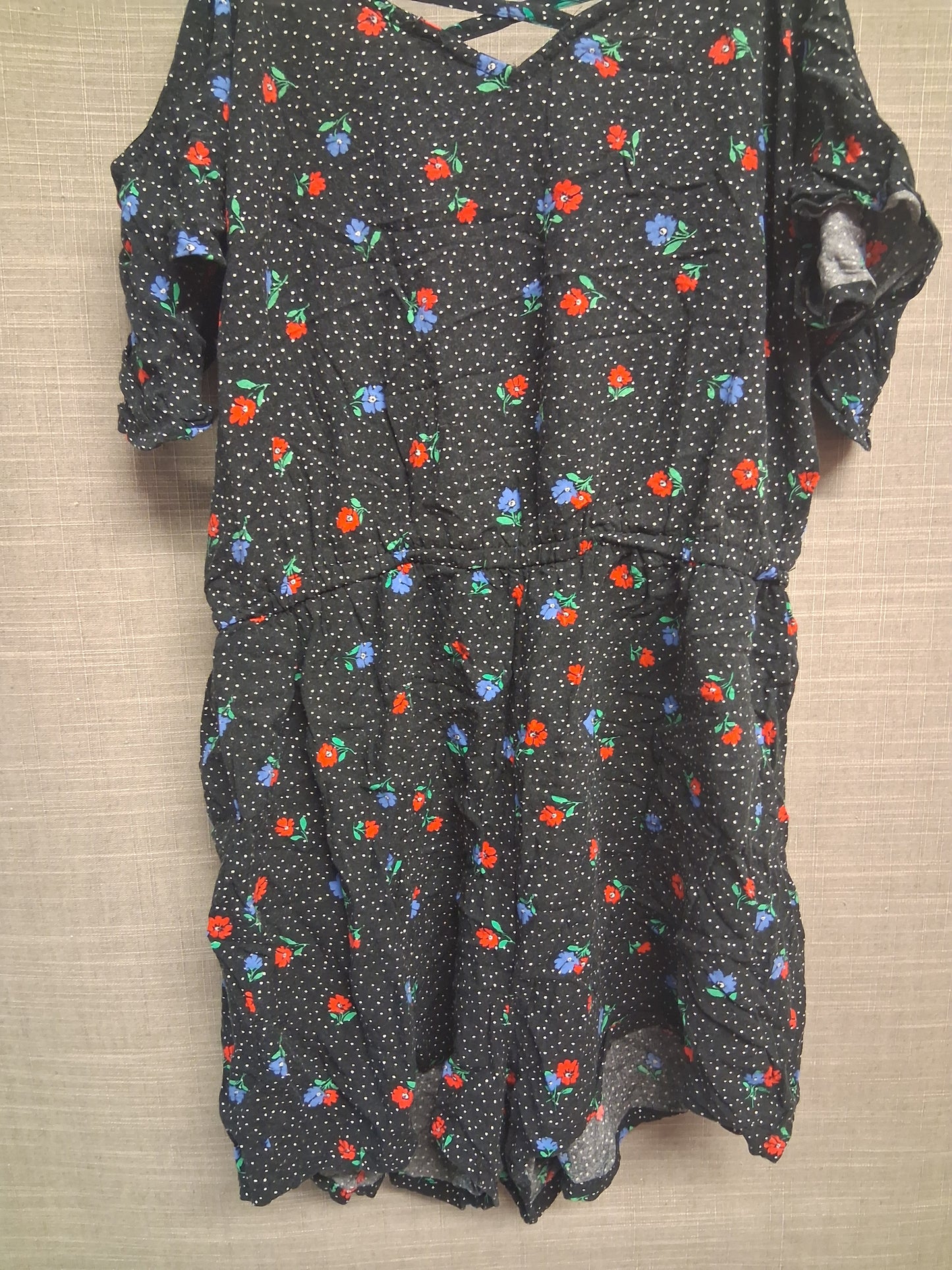 New Look Playsuit Black Floral Cold Shoulder Age 14 Years