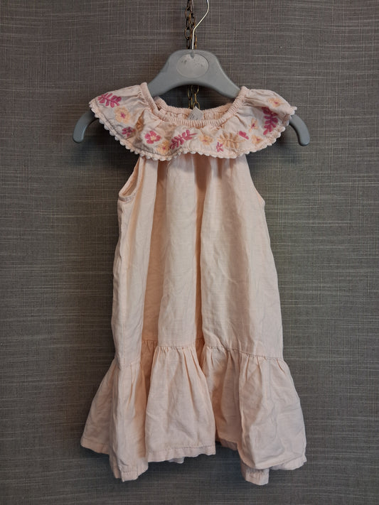 H&M Girls Peach Sleeveless Dress Age 9-12 Months Embroidered Floral Collar