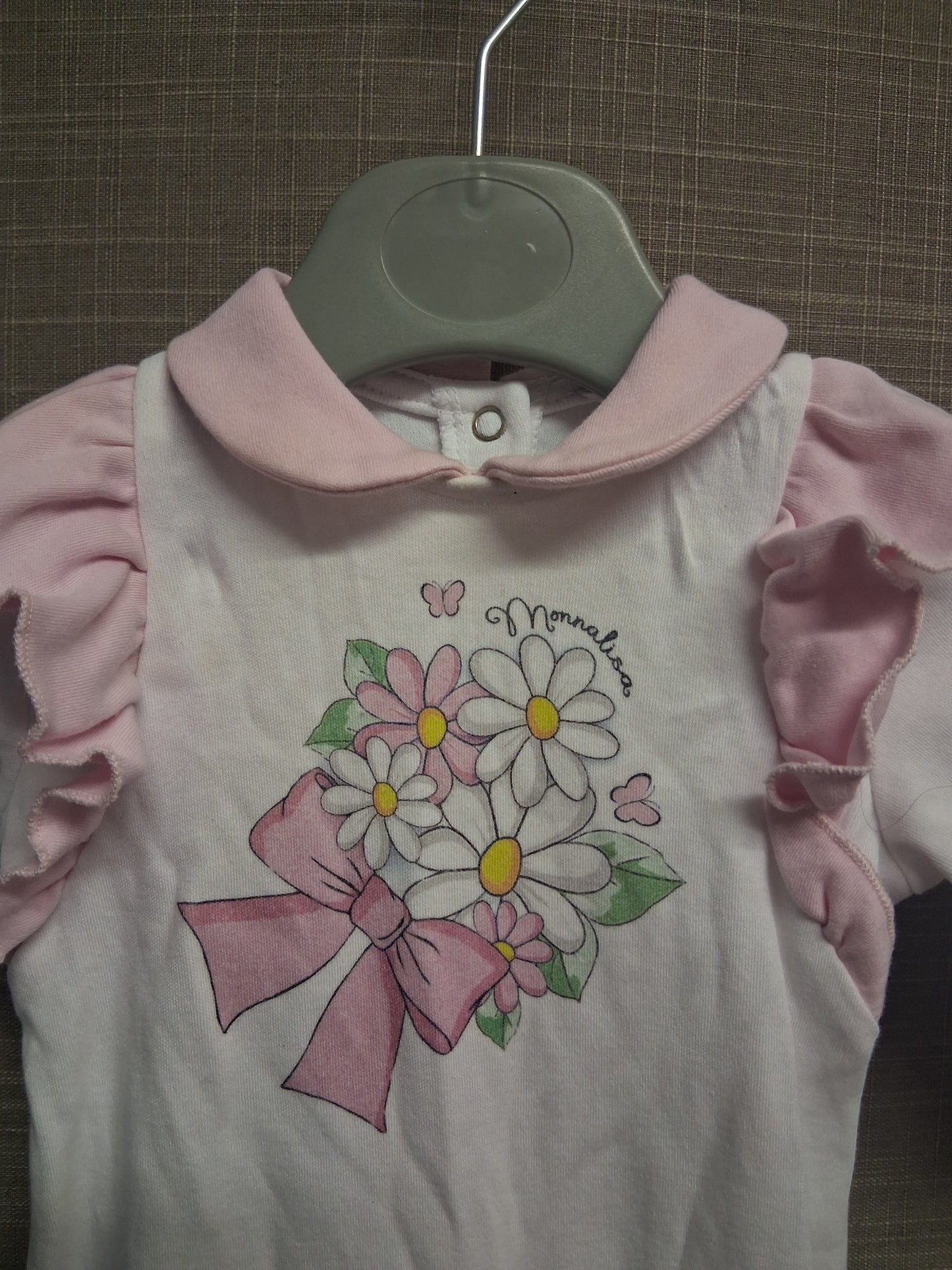 Monnalisa Romper Sleepsuit Girls White Pink Floral Age 1 month