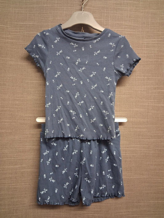 George Outfit Girls Blue Floral T-Shirt Shorts Set Age 2-3 Years