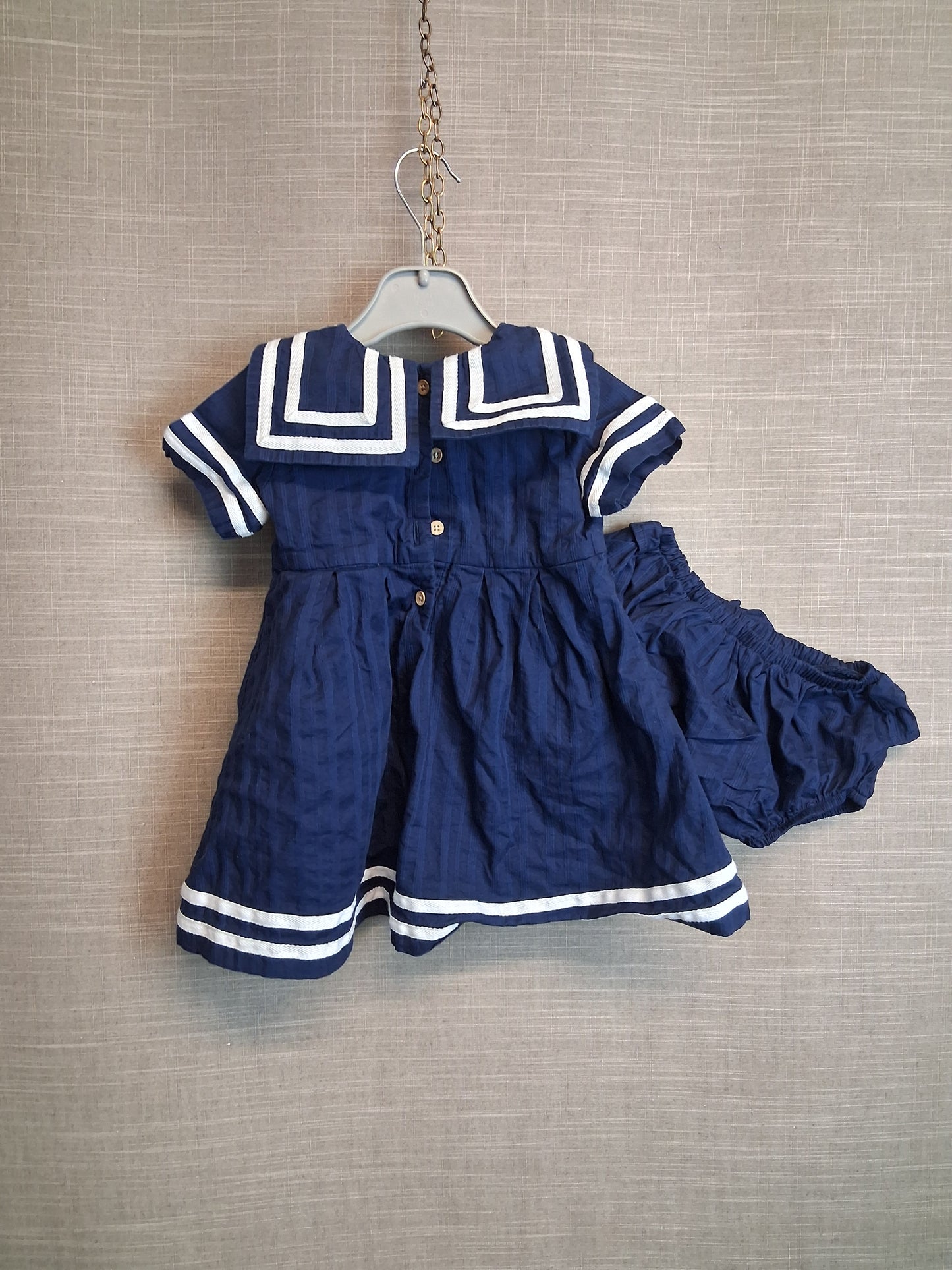 Billie Faiers George Girls Navy Sailor Style Dress With Matching Pants Age 9-12 Months