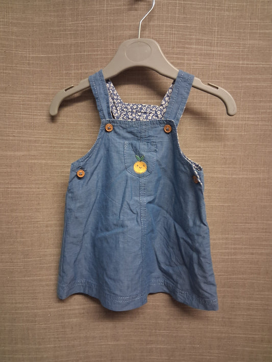 Marks & Spencer Girls Blue Chambray Denim Pinafore Dress Age 3-6 Months