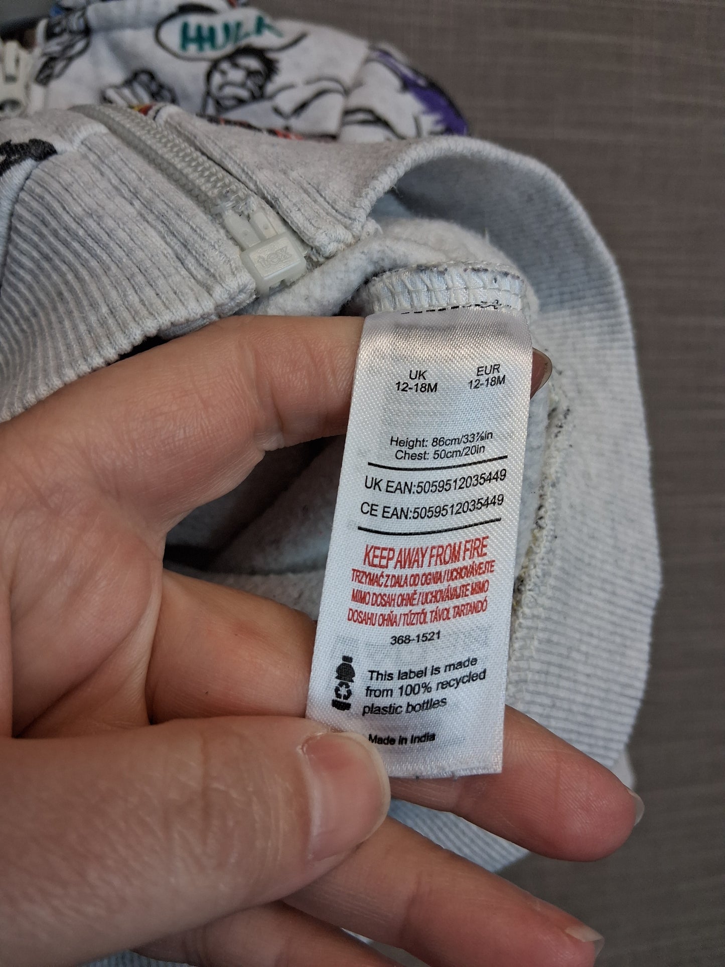 F&F Marvel Boys Iron Man Hoodie Grey Age 12-18 Months
