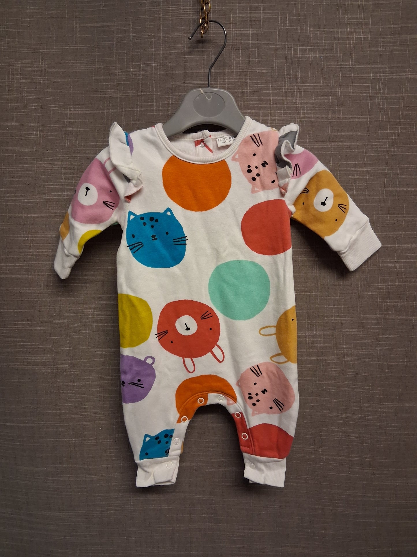 Next Girl Jersey Sleepsuit Cat Multicolour Age 0-3 Months