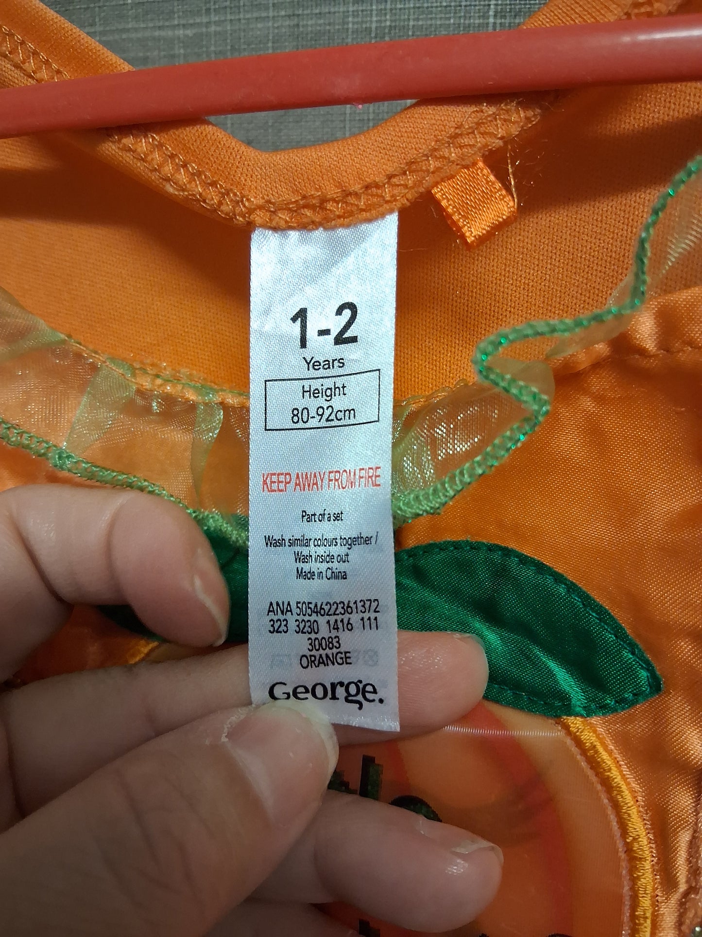 George Girls Halloween Pumpkin Dress Orange Age 1-2 Years
