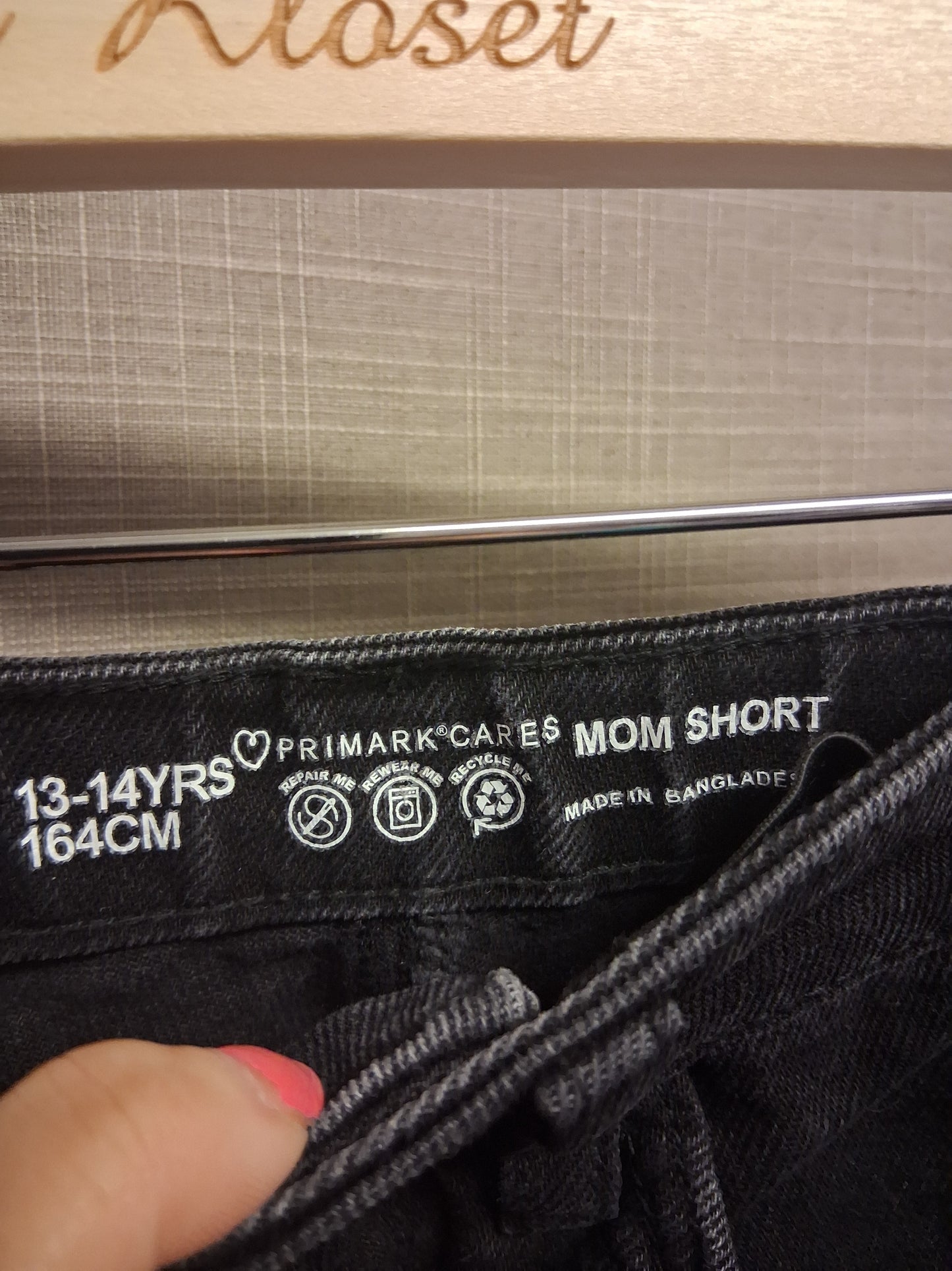 Primark Black Denim Mom Shorts Age 13-14 Years