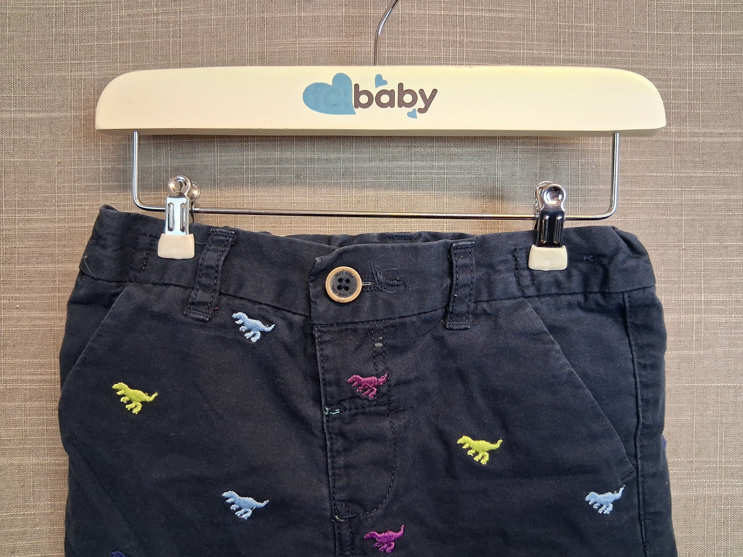 Next Boys Navy Embroidered Dinosaur Chino Shorts Age 12-18 Months