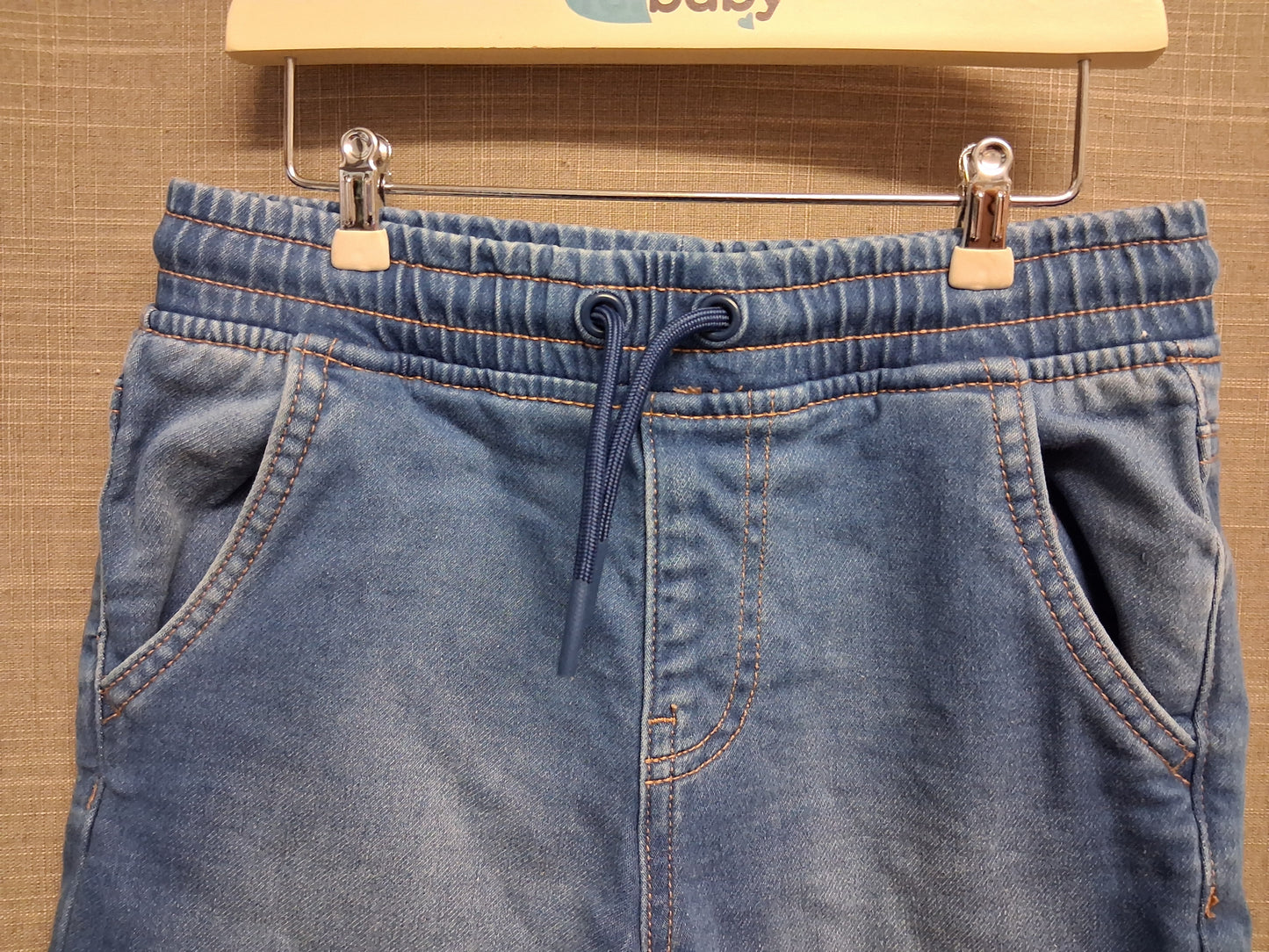 Primark Boys Blue Elastic Waist Denim Shorts 100% Cotton Age 6-7 Years