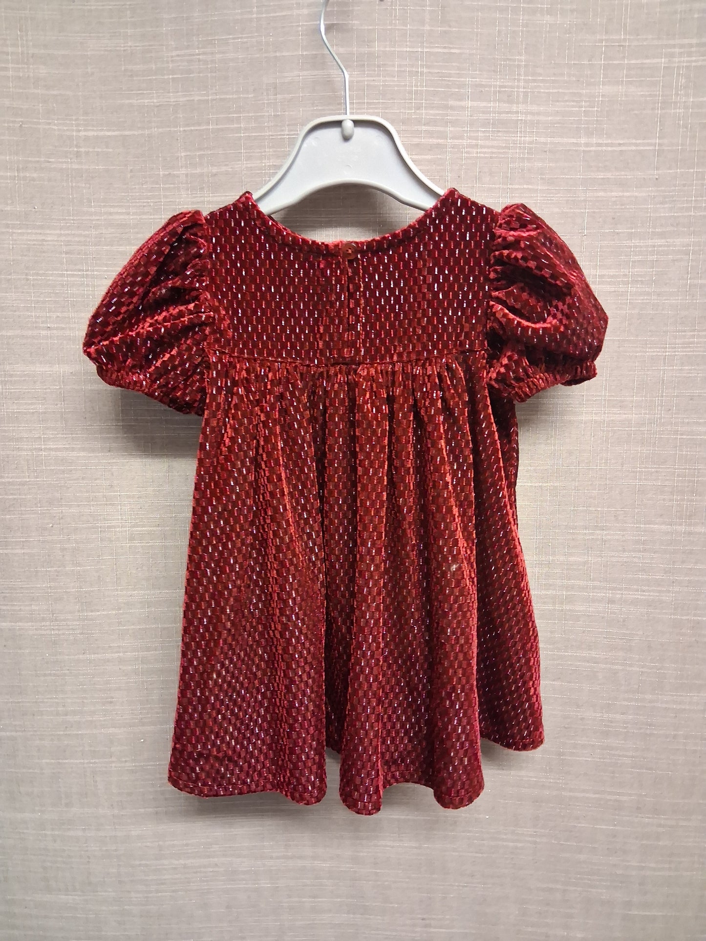 Next Girls Red Velour Dress Short Sleeve Gold Fleck Age 3-6 Months