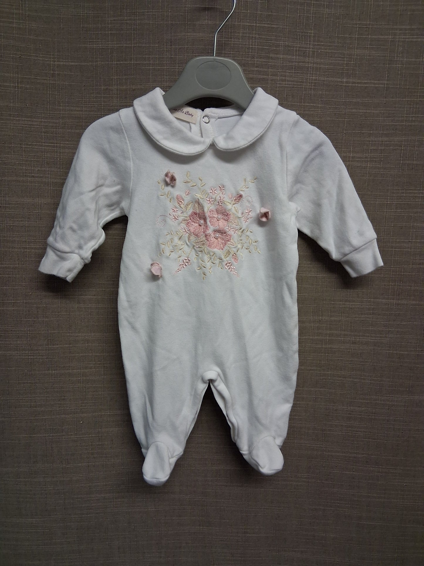 Pure As Baby Girls Sleepsuit White Embroidered Floral Detail Age Newbornn