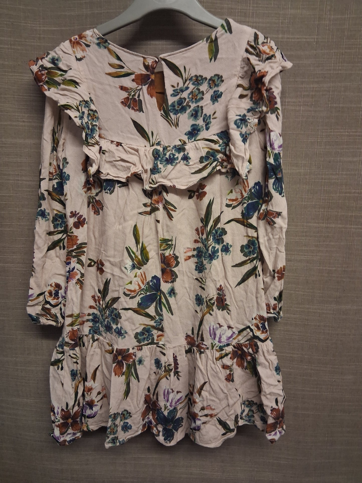 Zara Girls Cream Floral Long Sleeve Dress Age 8 Years