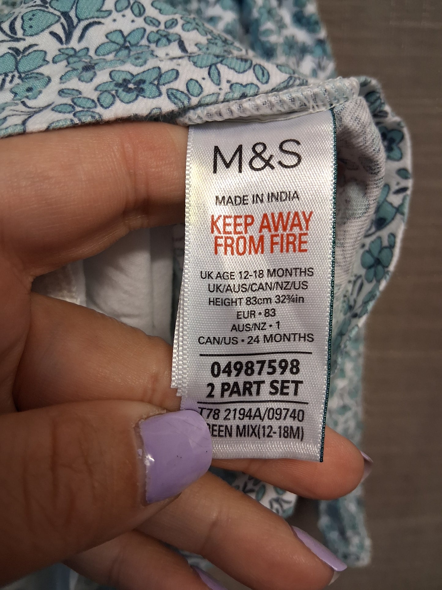 Marks & Spencer Girls Blue Floral Long Sleeve Top Age 12-18 Months