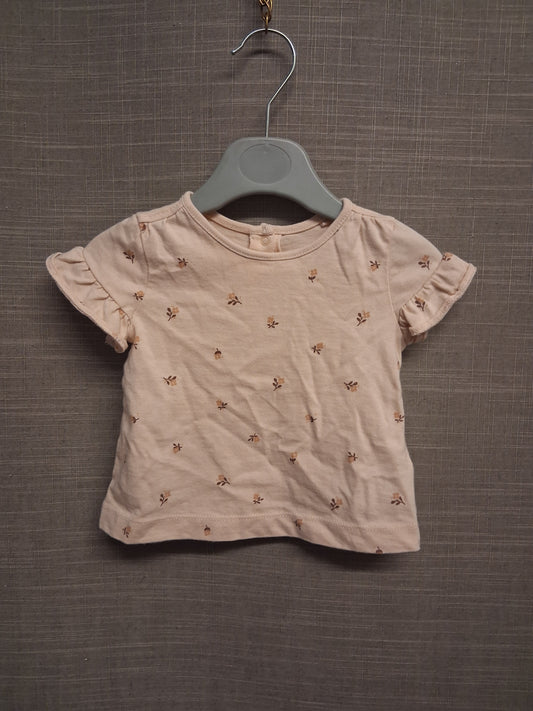 Next Girls Beige Floral Short Sleeve T-Shirt Age 0-3 Months