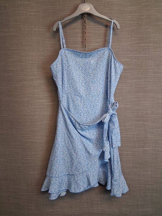 Shein Girls Blue Floral Faux Wrap Dress Age 11-12 Years