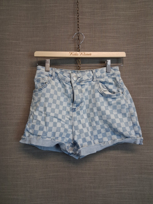 Primark Girls Blue Denim Check Shorts Age 12-13 Years