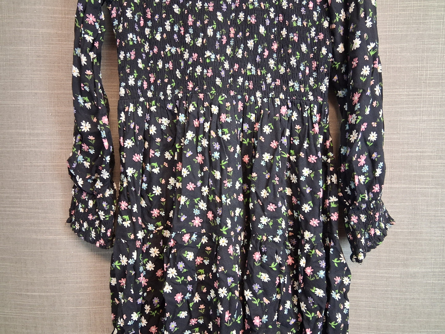 Marks and Spencer Girls Black Floral Long Sleeve Dress Age 10-11 Years