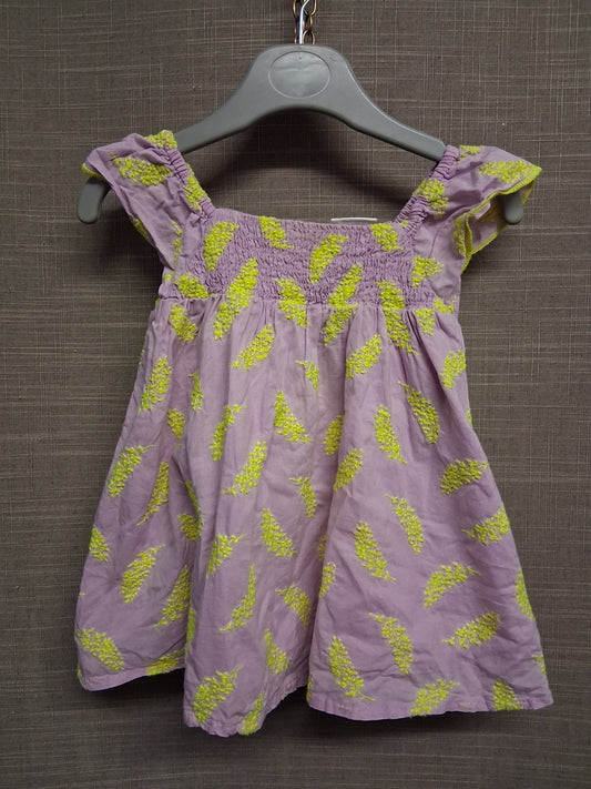 Next Girls Lilac Neon Yellow Floral Dress Age 9-12 Months