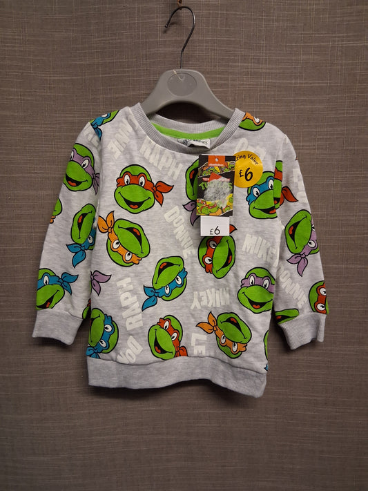 George Boys Teenage Mutant Ninja Turtles Grey Sweater Age 18-24 Months New
