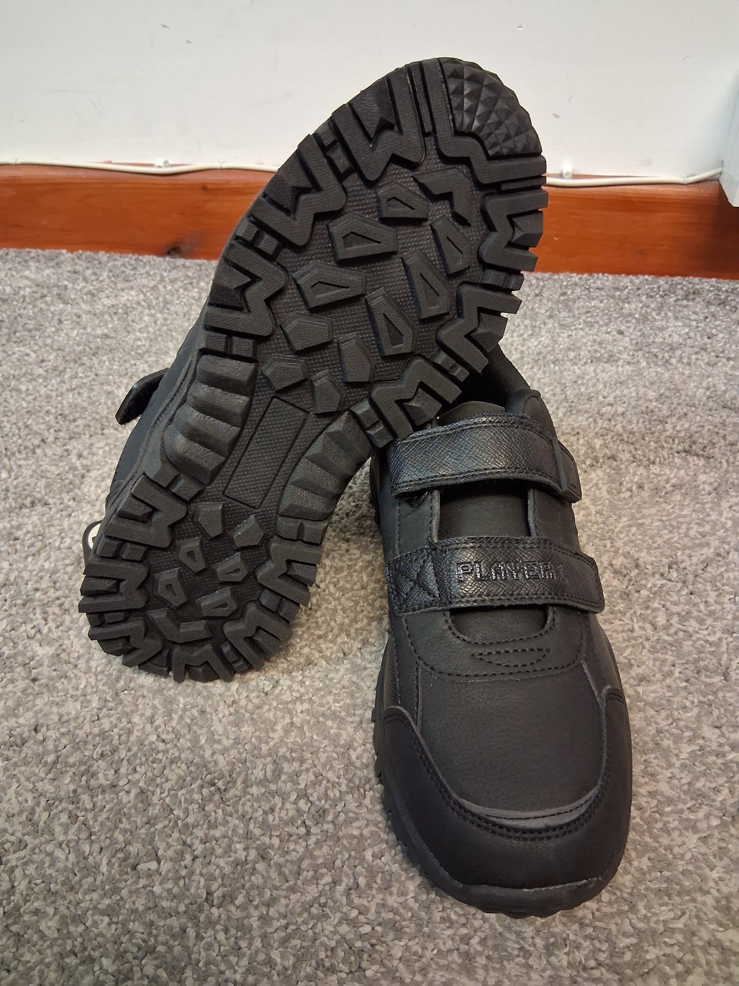 F&F Black Faux Leather Double Strap School Shoes Size 5 NEW with Keyring