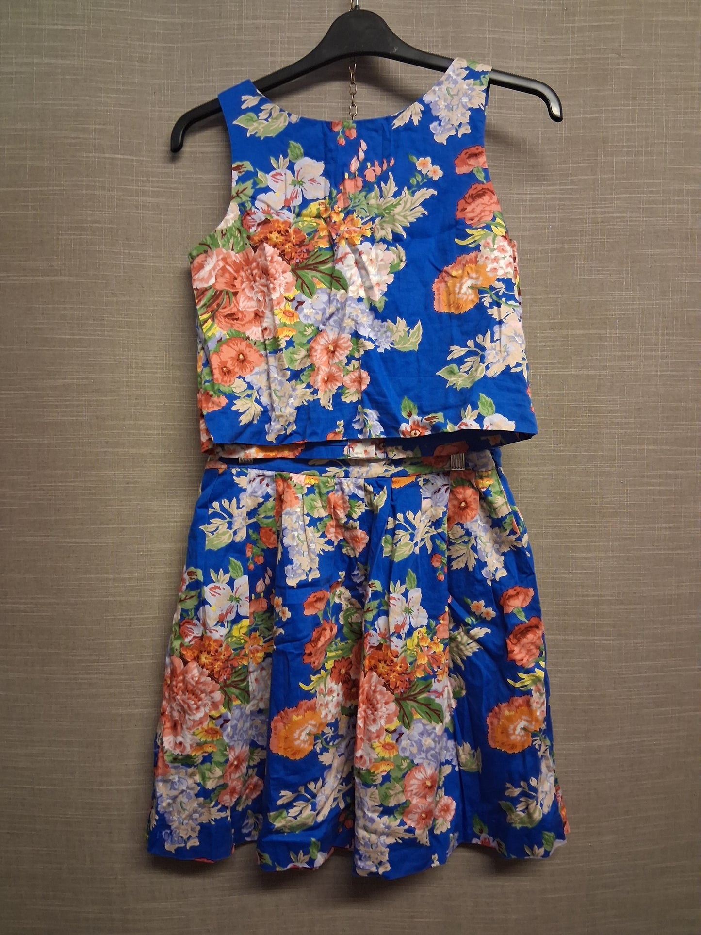 Polo Ralph Lauren Girls Blue Floral 2 Piece Set Vest and Skirt Age 16 Years