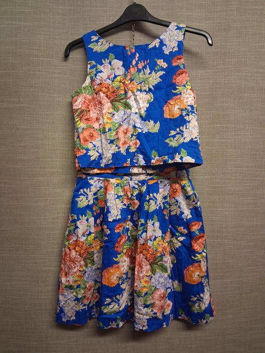 Polo Ralph Lauren Girls Blue Floral 2 Piece Set Vest and Skirt Age 16 Years