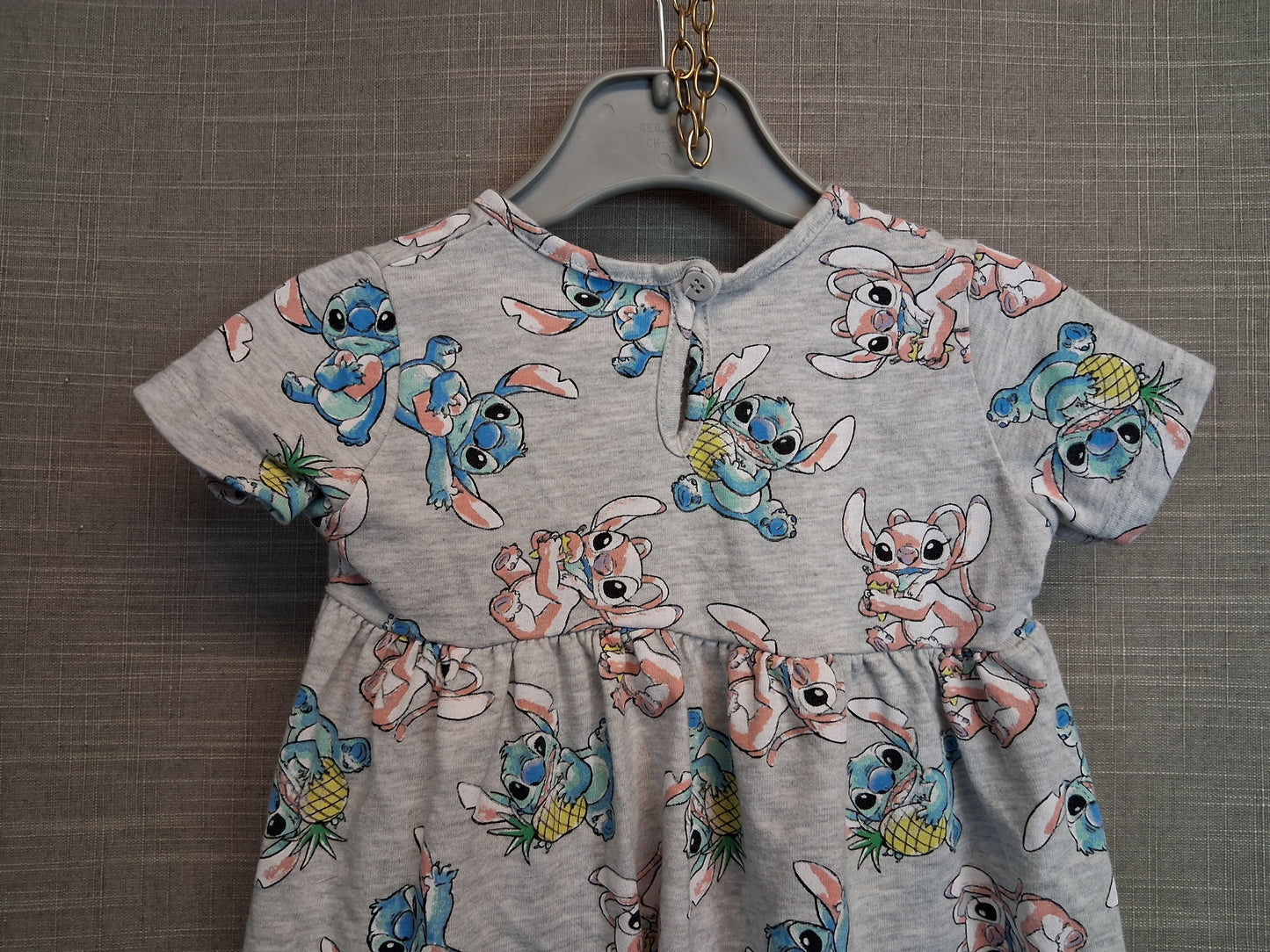 Disney Stitch Jersey Dress Grey Short Sleeve Age 6-9 Months