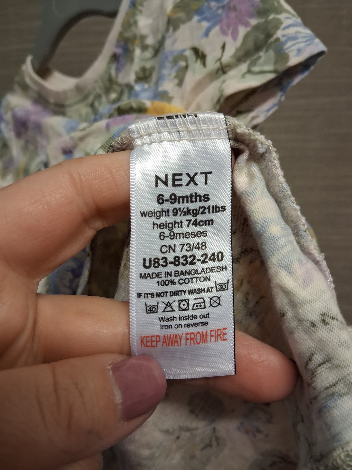 Next Girls Multicolour Floral Short Sleeve T-Shirt Dress Age 6-9 Months