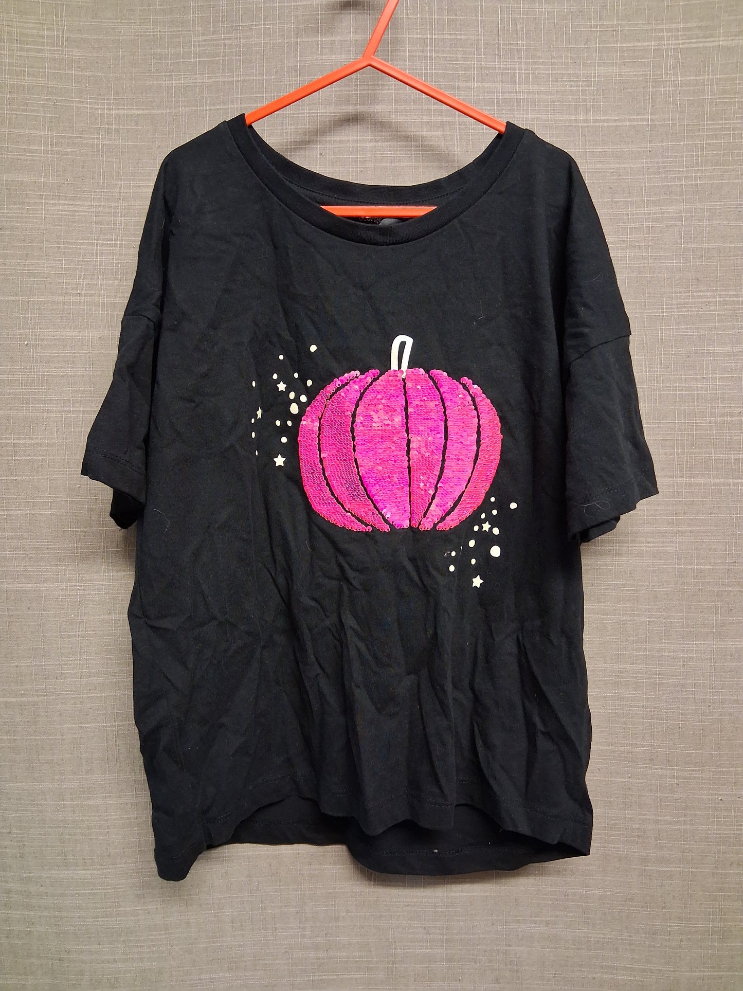 George Girls Halloween 2 way Sequin Pumpkin Black T-Shirt Age 11-12 Years