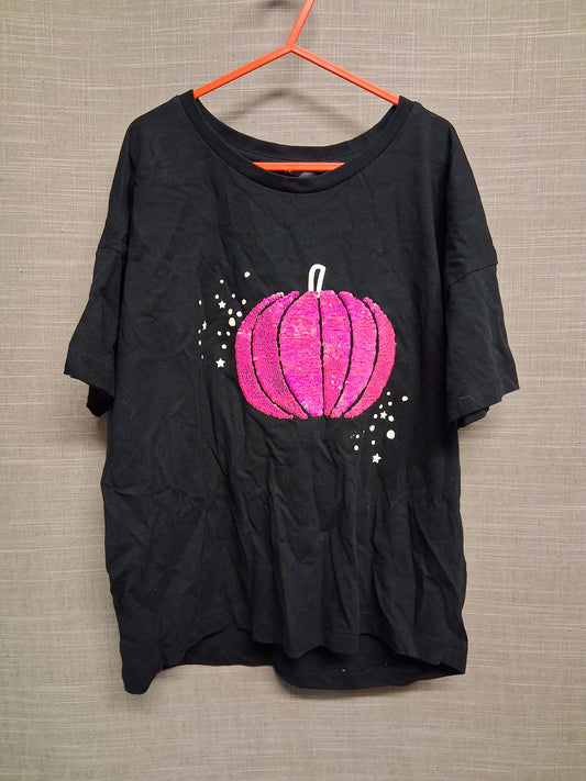 George Girls Halloween 2 way Sequin Pumpkin Black T-Shirt Age 11-12 Years