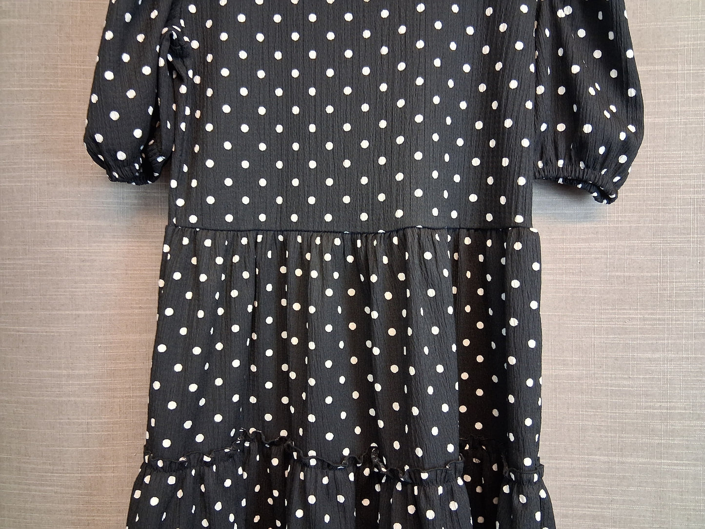Matalan Girls Black Polka Dot Short Sleeve Tiered Dress Age 12 Years