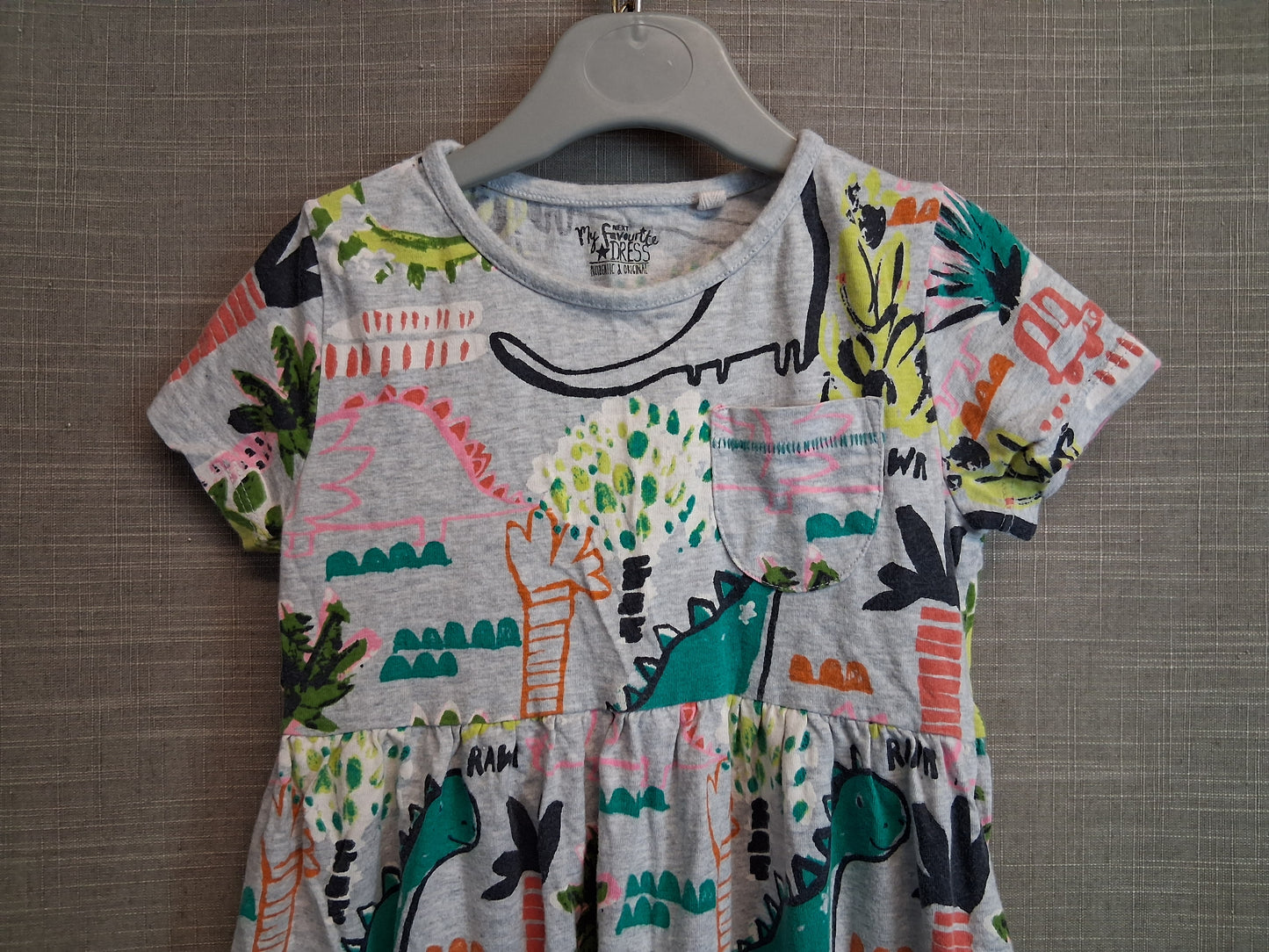 Next Girls Grey Dinosaur Dress Jersey Age 4-5 Years