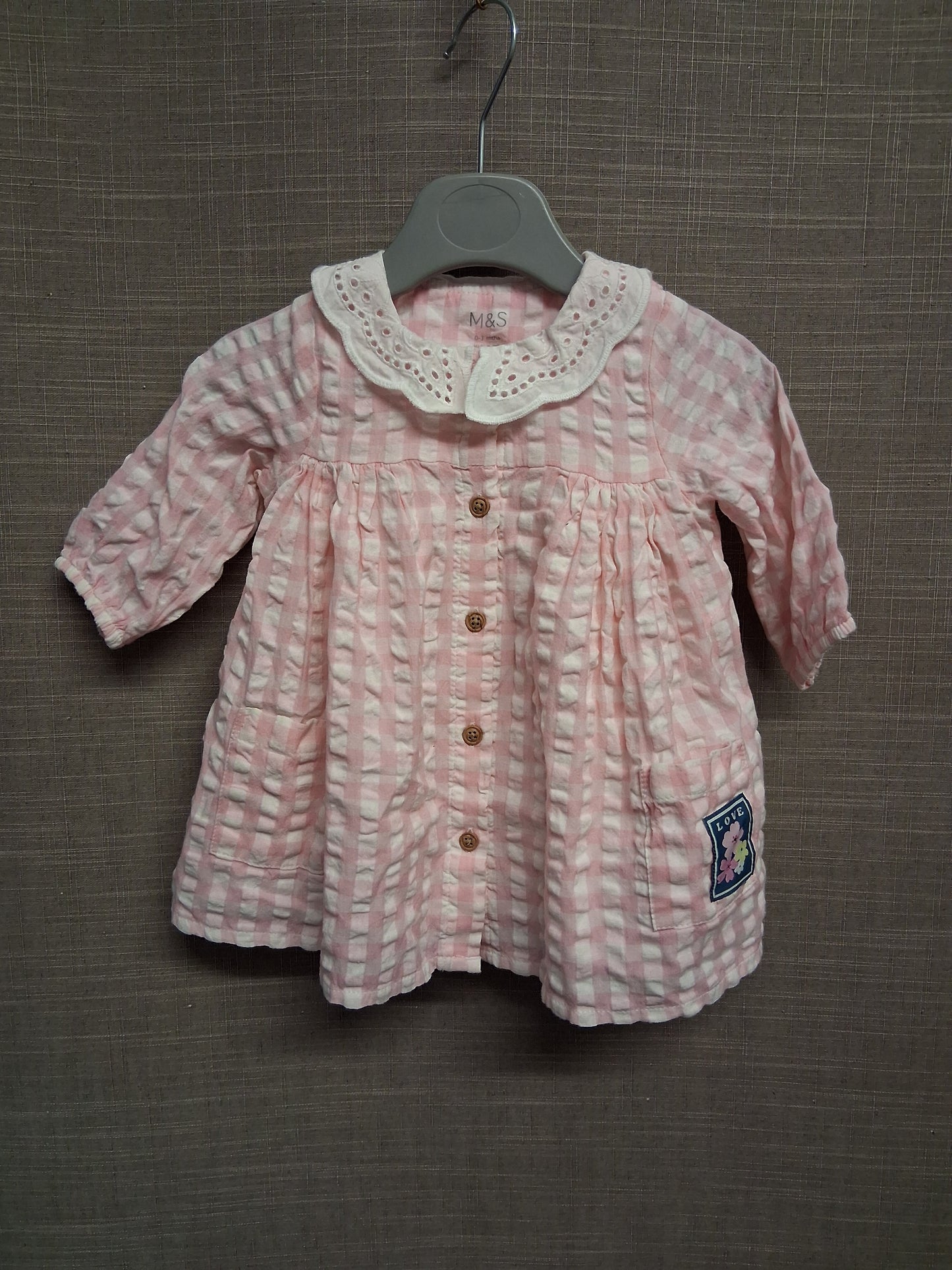 Marks & Spencer Pink White Check A Line Dress Age 0-3 Months New