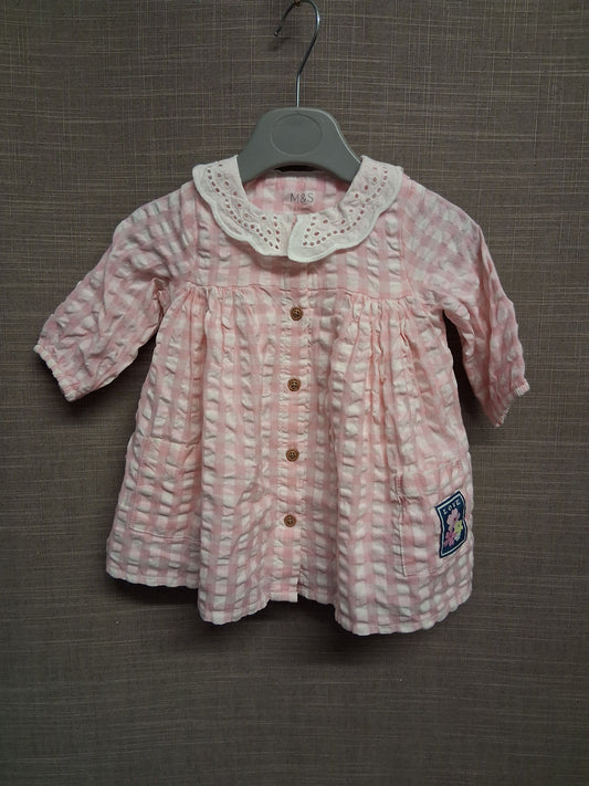 Marks & Spencer Pink White Check A Line Dress Age 0-3 Months New