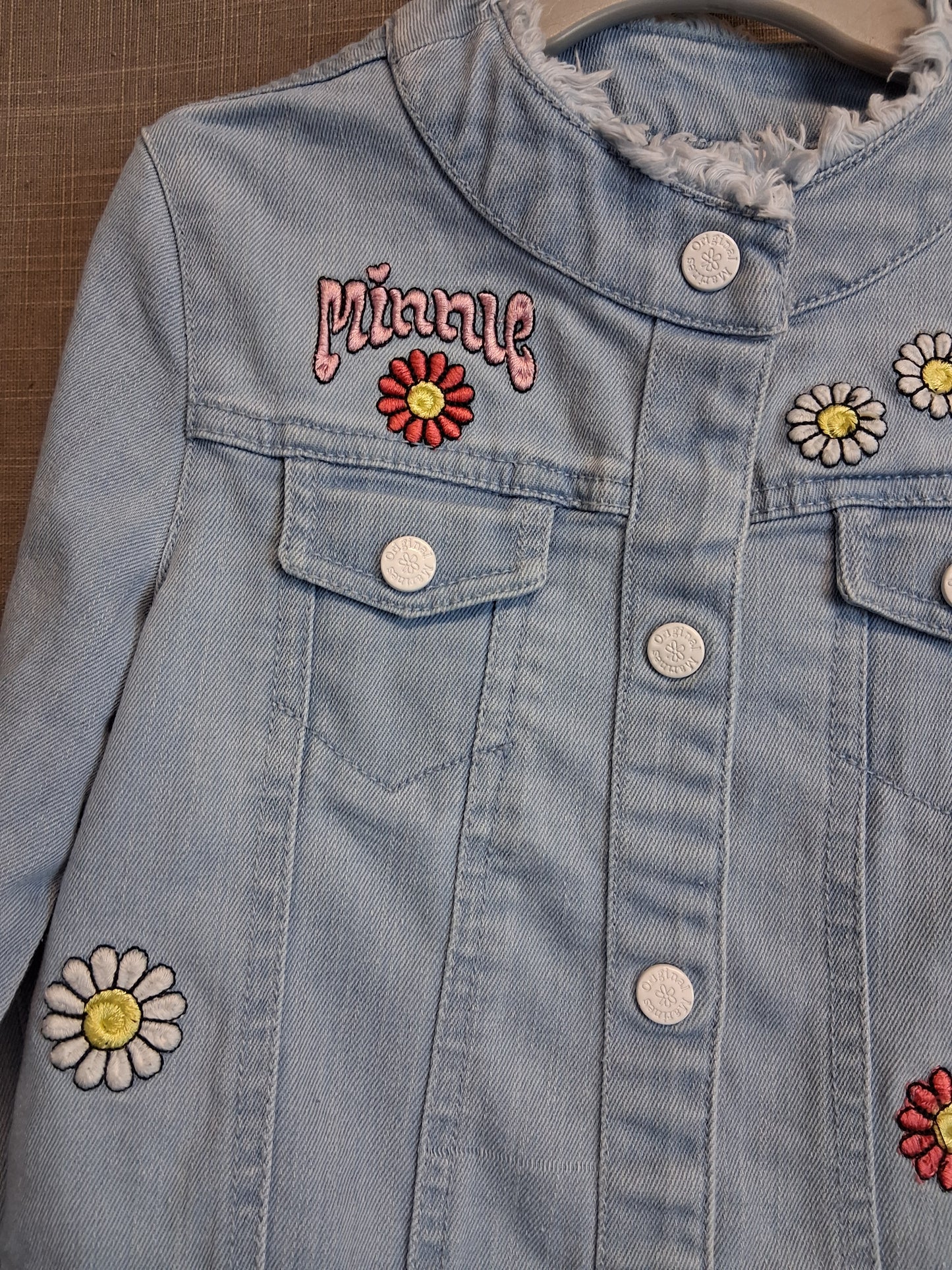 Disney Baby Minnie Mouse Deni Jacket Fray Hem Graphic Print Back Age 18-24 Months