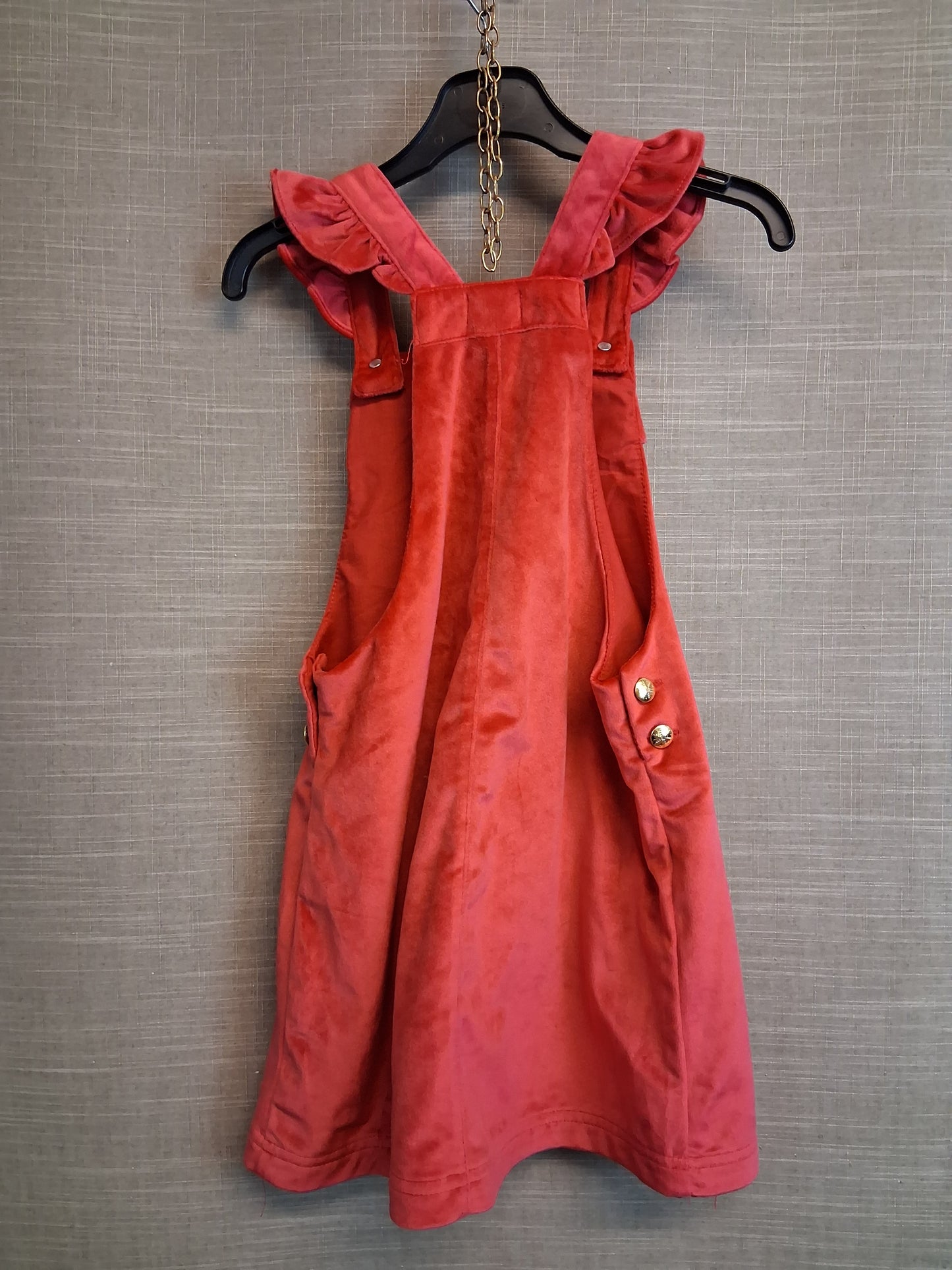 Tahari Girls Velour Red Pinafore Dress Age 6-7 Years