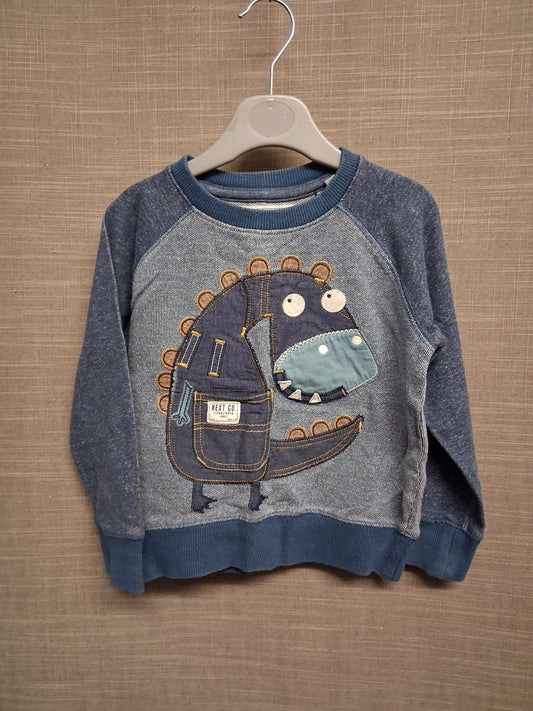 Next Boys Blue Crew Neck Sweater Blue Dinosaur Theme Age 2-3 Years