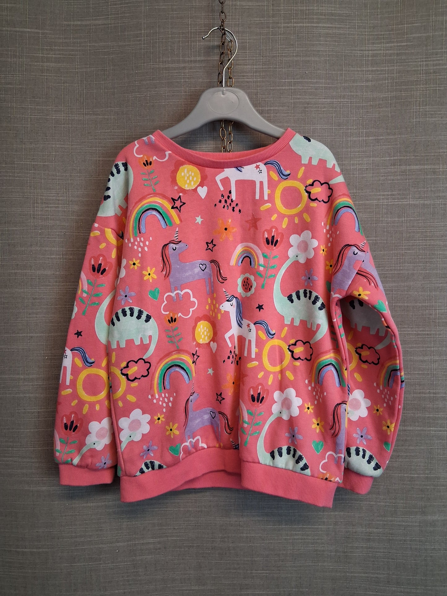 F&F Girls Pink Dinosaur Sweater Jumper Age 6-7 Years