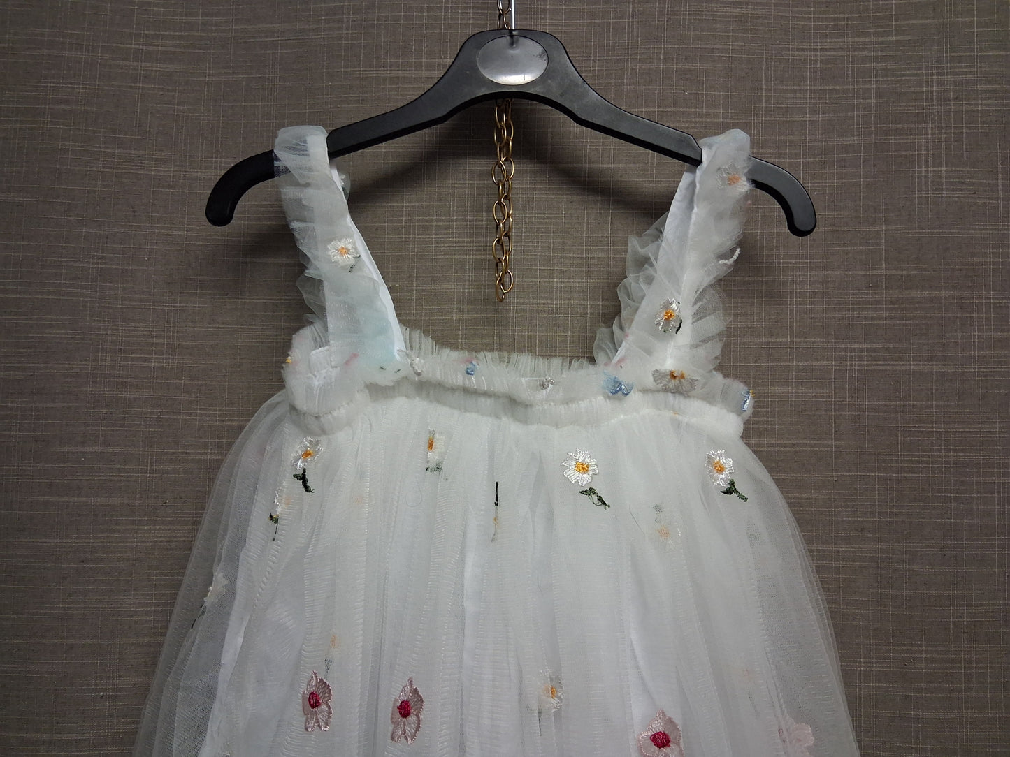 Shein White Mesh Summer Dress Embroidered Flowers Age 7-8  Years