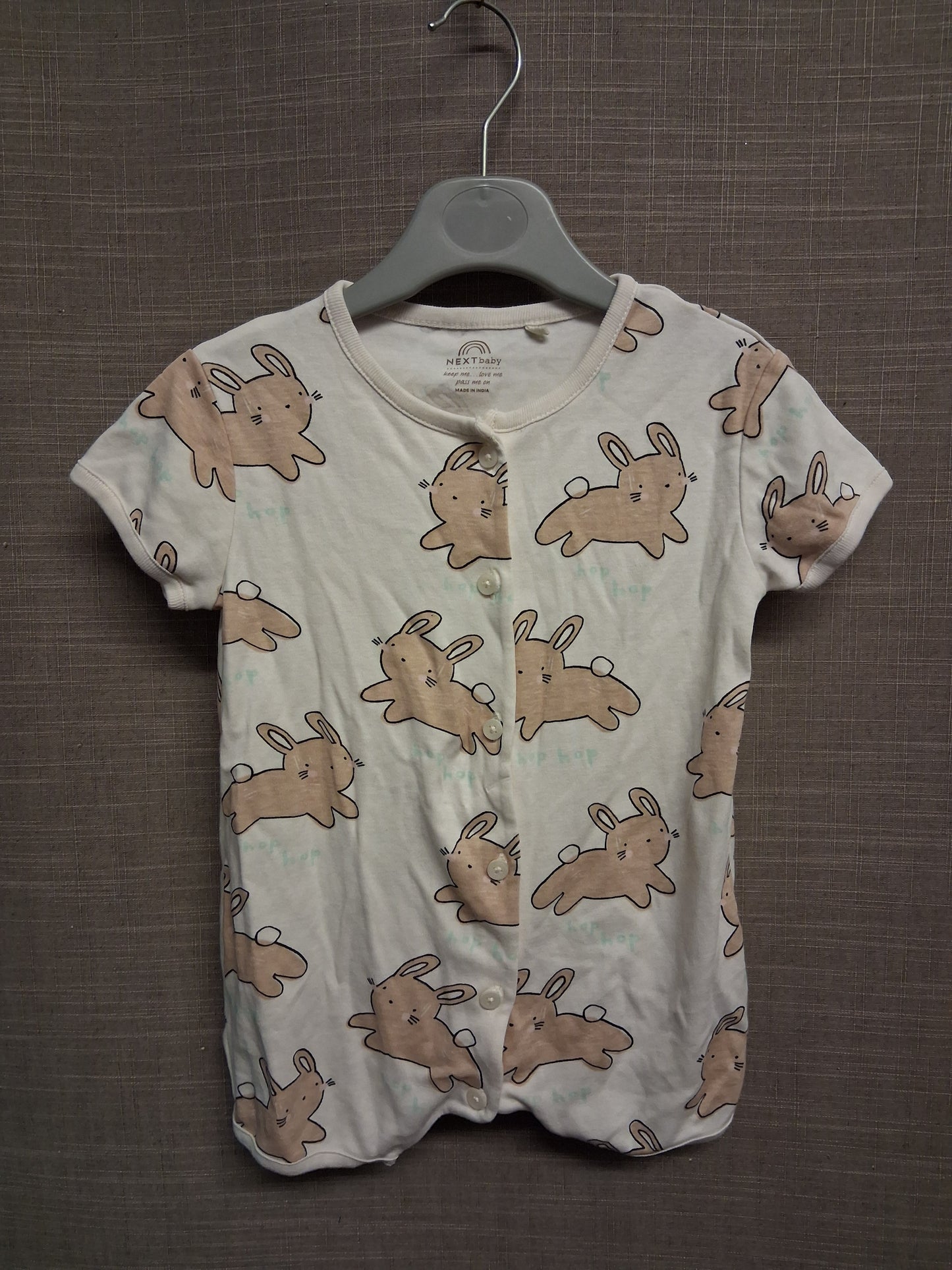 Next Boys Cream Bunny Theme Short Sleeve Romper Age 9-12 Months 100% Cotton