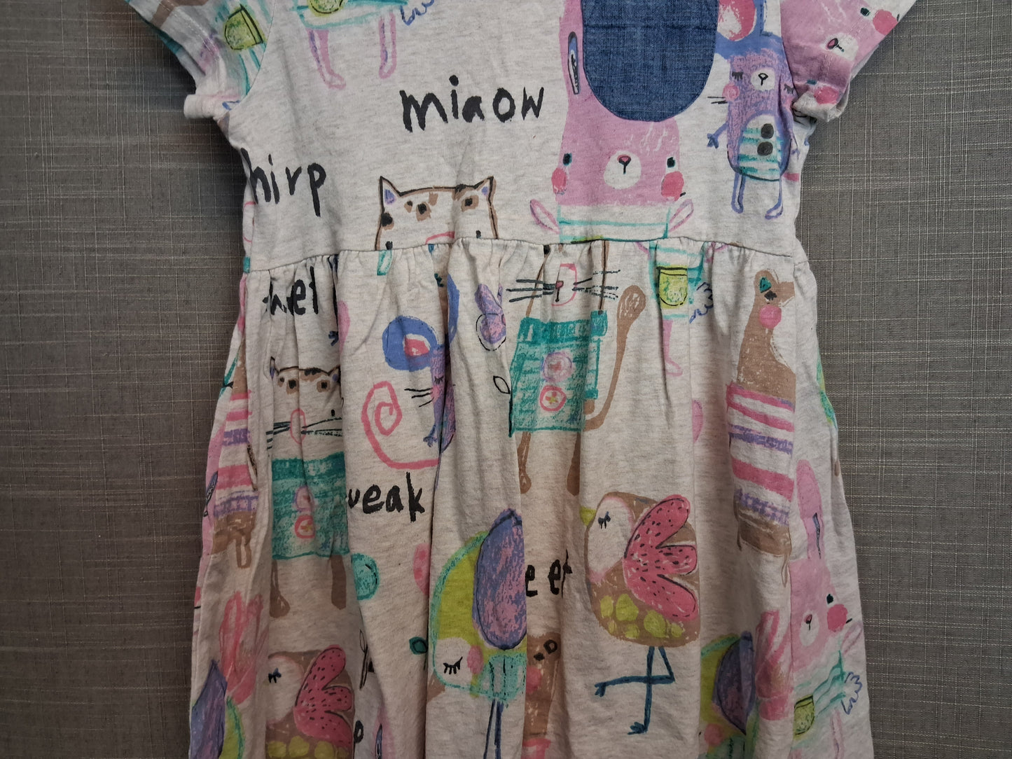Next Girls Beige Animal Print Dress Jersey Short Sleeve Age 5-6 Years