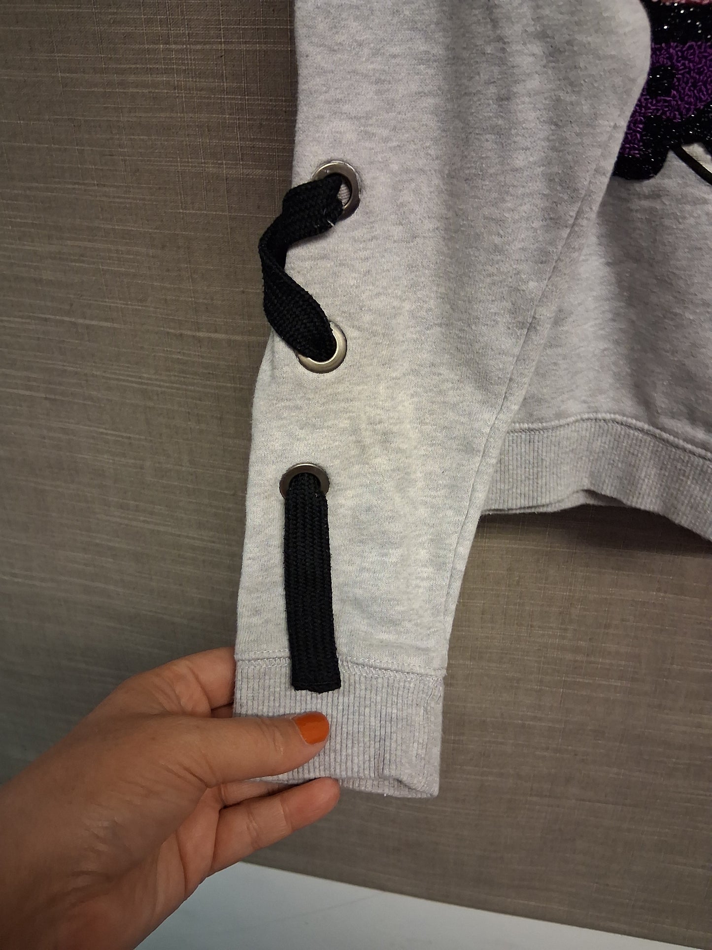 Next Girls Sweater Jumper "Girl Power" Grey Lace Detail on Sleeve Age 9 Years