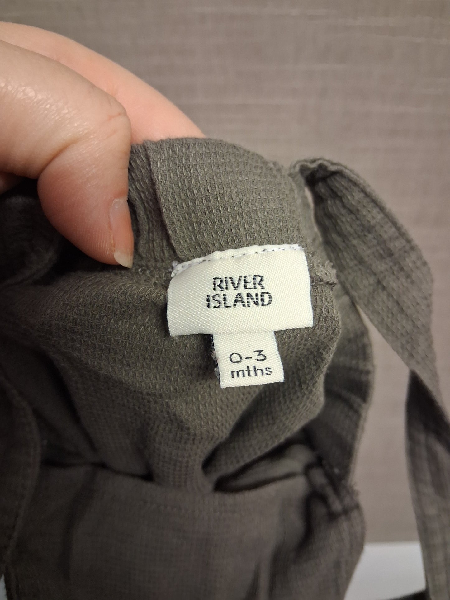 River Island Boys Khaki Green Jersey Dungarees Age 0-3 Months