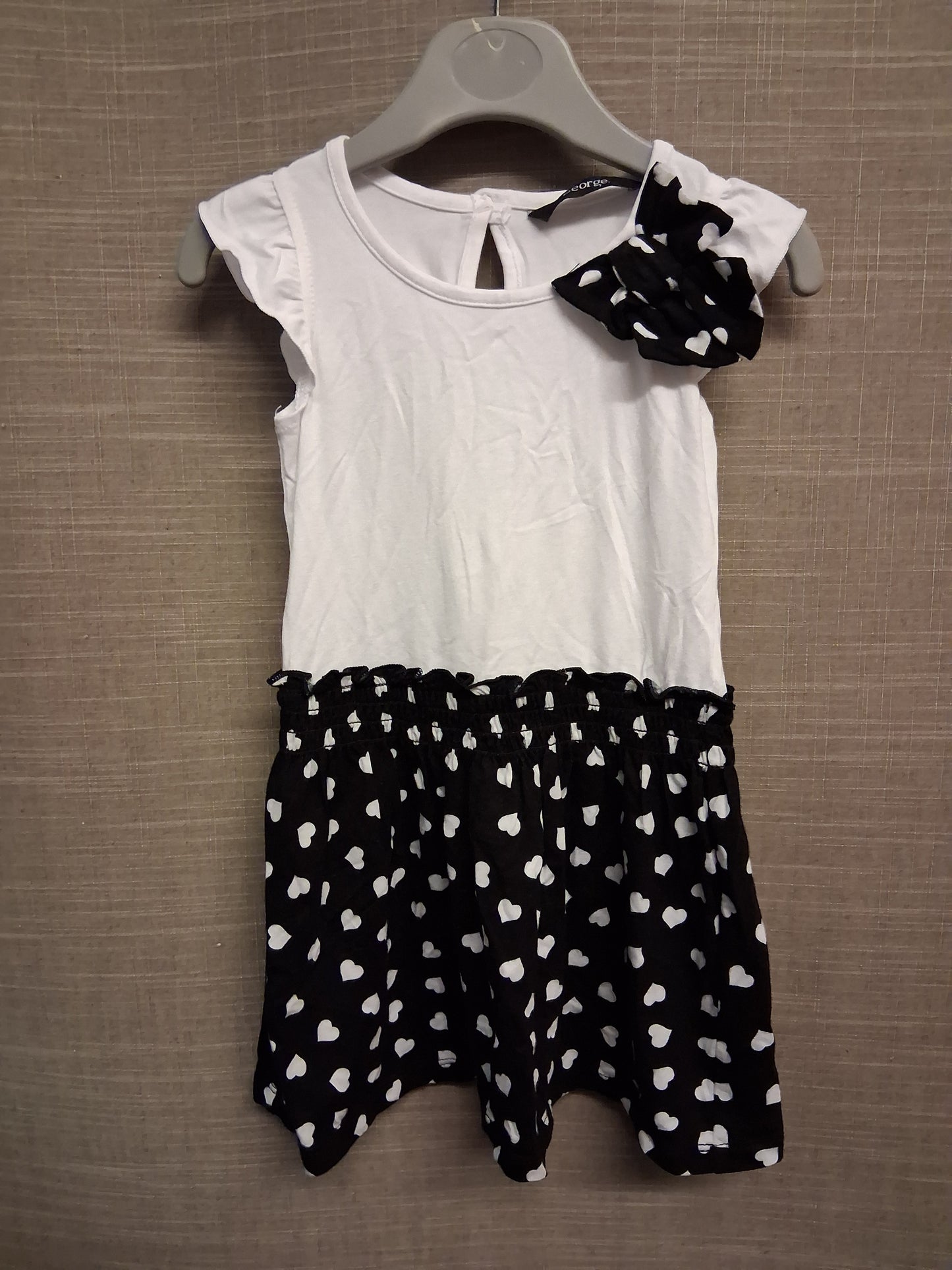 George Black White Spotty T-Shirt Bow Detail Dress Age 12-18 Months