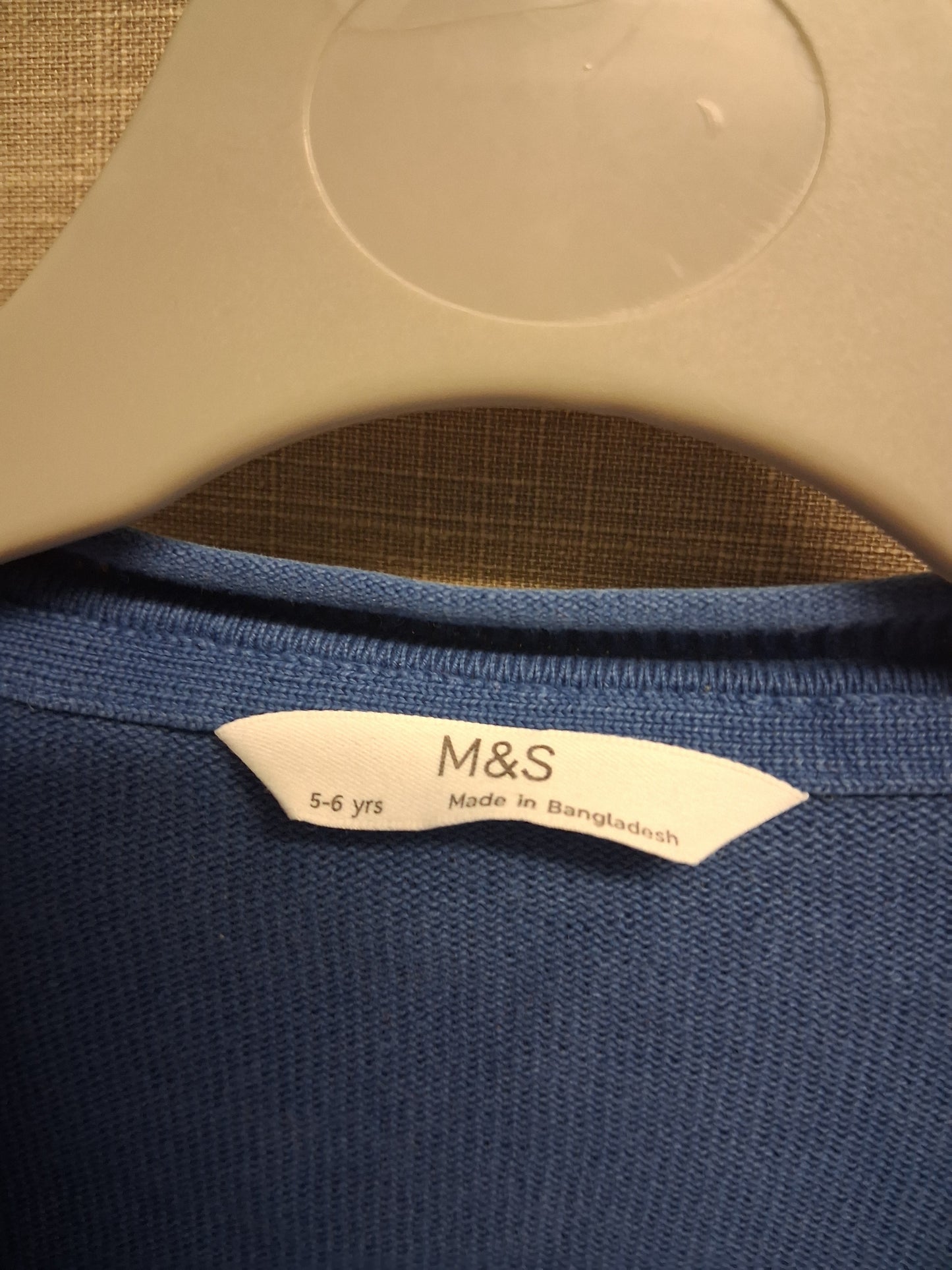 Marks & Spencer Girls Blue V Neck School Cardigan 100% Cotton Age 5-6 Years